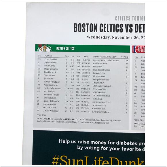 Boston Celtics v Detroit Pistons 11/26/25 Lineup Roster Poster ft. Pritchard - Picture 4 of 6
